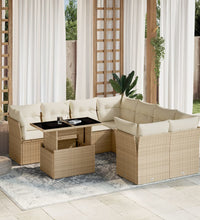 9-tlg. Garten-Sofagarnitur mit Kissen Beige Poly Rattan