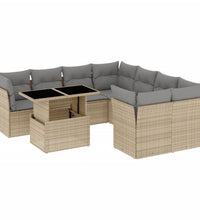 9-tlg. Garten-Sofagarnitur mit Kissen Beige Poly Rattan