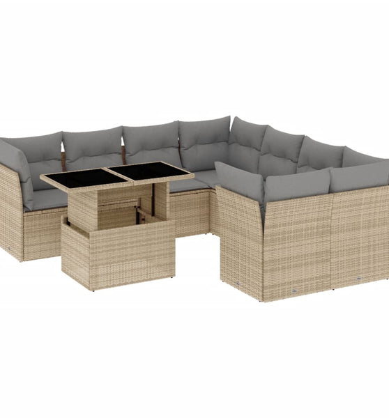 9-tlg. Garten-Sofagarnitur mit Kissen Beige Poly Rattan