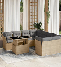 9-tlg. Garten-Sofagarnitur mit Kissen Beige Poly Rattan