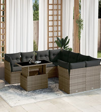 9-tlg. Garten-Sofagarnitur mit Kissen Grau Poly Rattan