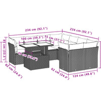 9-tlg. Garten-Sofagarnitur mit Kissen Hellgrau Poly Rattan
