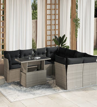 9-tlg. Garten-Sofagarnitur mit Kissen Hellgrau Poly Rattan