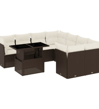 9-tlg. Garten-Sofagarnitur mit Kissen Braun Poly Rattan