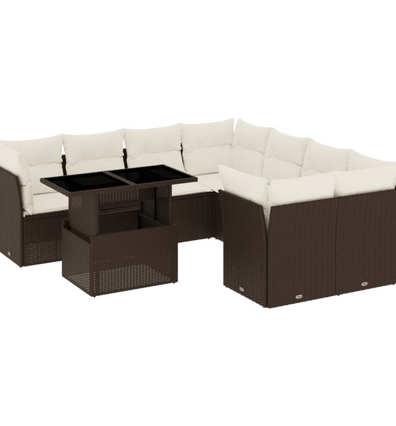 9-tlg. Garten-Sofagarnitur mit Kissen Braun Poly Rattan
