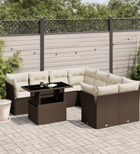 9-tlg. Garten-Sofagarnitur mit Kissen Braun Poly Rattan