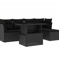 6-tlg. Garten-Sofagarnitur mit Kissen Schwarz Poly Rattan