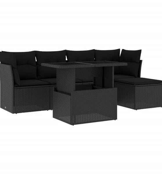 6-tlg. Garten-Sofagarnitur mit Kissen Schwarz Poly Rattan