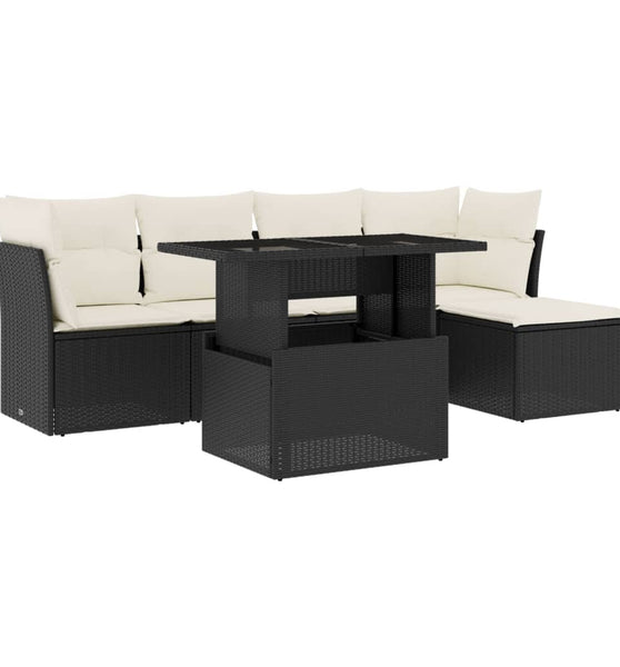6-tlg. Garten-Sofagarnitur mit Kissen Schwarz Poly Rattan