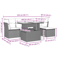 6-tlg. Garten-Sofagarnitur mit Kissen Schwarz Poly Rattan
