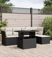6-tlg. Garten-Sofagarnitur mit Kissen Schwarz Poly Rattan