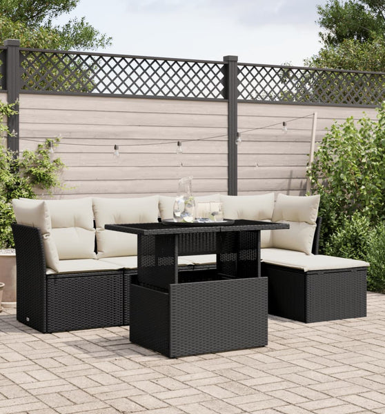 6-tlg. Garten-Sofagarnitur mit Kissen Schwarz Poly Rattan