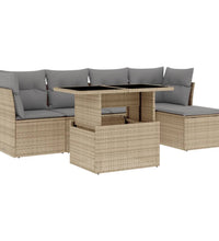 6-tlg. Garten-Sofagarnitur mit Kissen Beige Poly Rattan