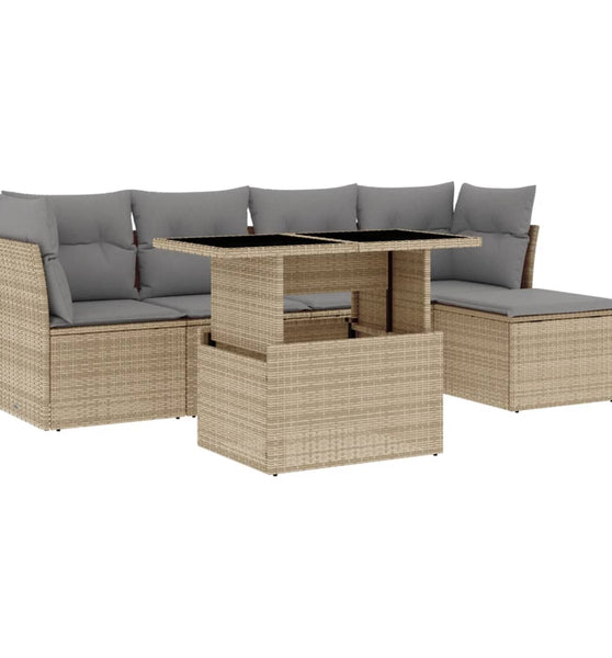 6-tlg. Garten-Sofagarnitur mit Kissen Beige Poly Rattan
