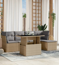 6-tlg. Garten-Sofagarnitur mit Kissen Beige Poly Rattan