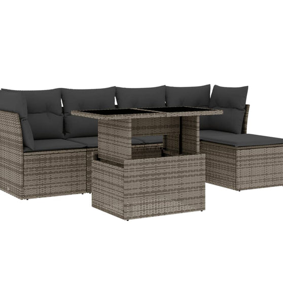 6-tlg. Garten-Sofagarnitur mit Kissen Grau Poly Rattan