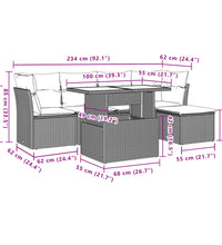 6-tlg. Garten-Sofagarnitur mit Kissen Grau Poly Rattan