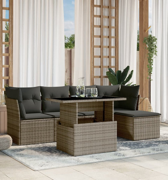 6-tlg. Garten-Sofagarnitur mit Kissen Grau Poly Rattan