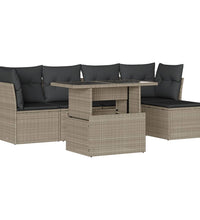 6-tlg. Garten-Sofagarnitur mit Kissen Hellgrau Poly Rattan