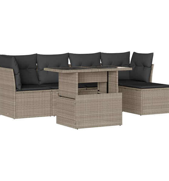 6-tlg. Garten-Sofagarnitur mit Kissen Hellgrau Poly Rattan