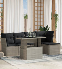 6-tlg. Garten-Sofagarnitur mit Kissen Hellgrau Poly Rattan