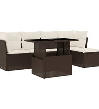 6-tlg. Garten-Sofagarnitur mit Kissen Braun Poly Rattan