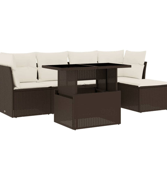 6-tlg. Garten-Sofagarnitur mit Kissen Braun Poly Rattan
