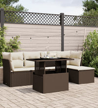 6-tlg. Garten-Sofagarnitur mit Kissen Braun Poly Rattan