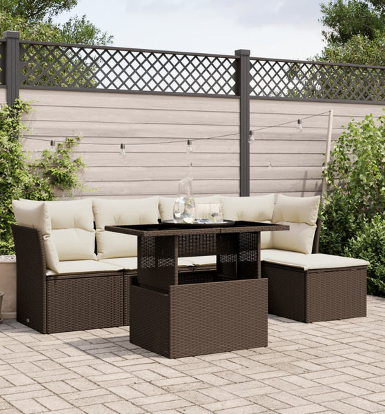 6-tlg. Garten-Sofagarnitur mit Kissen Braun Poly Rattan