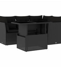 5-tlg. Garten-Sofagarnitur mit Kissen Schwarz Poly Rattan