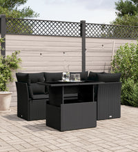 5-tlg. Garten-Sofagarnitur mit Kissen Schwarz Poly Rattan