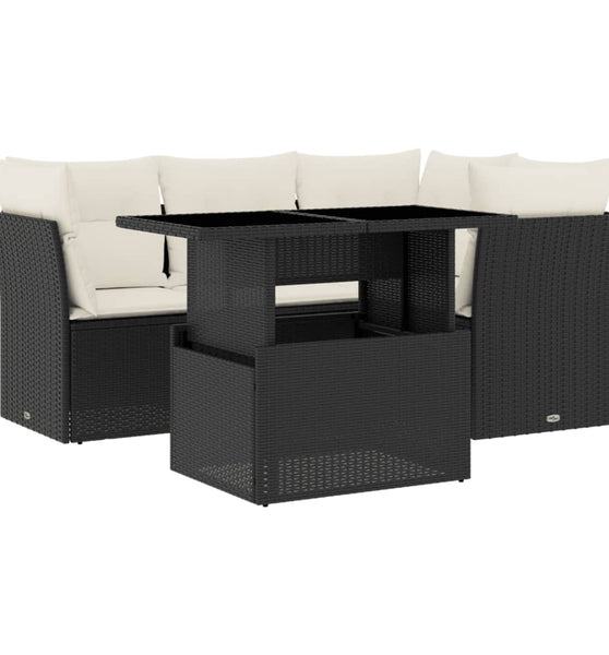 5-tlg. Garten-Sofagarnitur mit Kissen Schwarz Poly Rattan