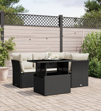 5-tlg. Garten-Sofagarnitur mit Kissen Schwarz Poly Rattan