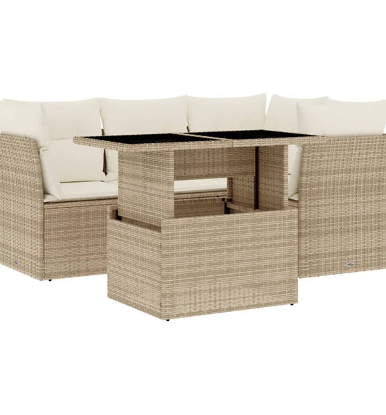 5-tlg. Garten-Sofagarnitur mit Kissen Beige Poly Rattan