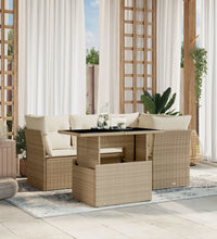5-tlg. Garten-Sofagarnitur mit Kissen Beige Poly Rattan