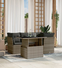 5-tlg. Garten-Sofagarnitur mit Kissen Grau Poly Rattan
