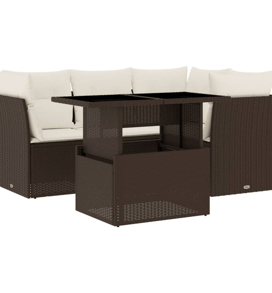 5-tlg. Garten-Sofagarnitur mit Kissen Braun Poly Rattan