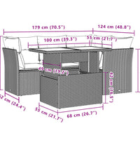 5-tlg. Garten-Sofagarnitur mit Kissen Braun Poly Rattan