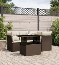 5-tlg. Garten-Sofagarnitur mit Kissen Braun Poly Rattan