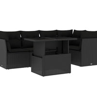6-tlg. Garten-Sofagarnitur mit Kissen Schwarz Poly Rattan