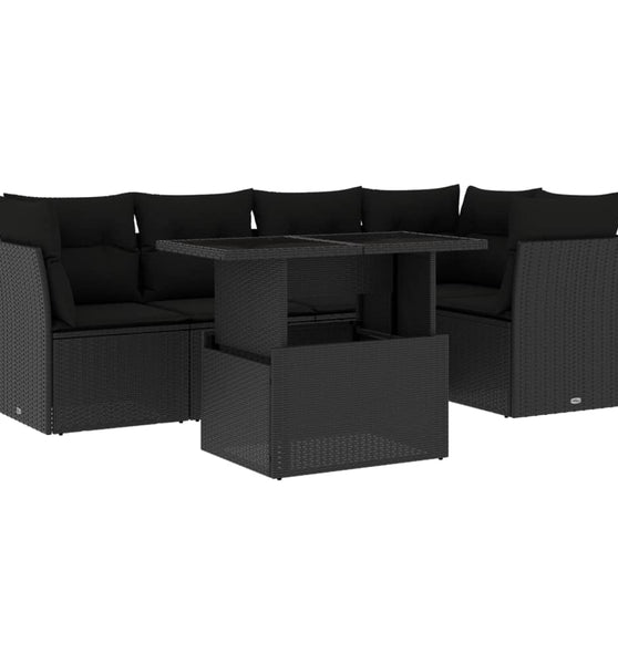 6-tlg. Garten-Sofagarnitur mit Kissen Schwarz Poly Rattan
