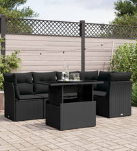 6-tlg. Garten-Sofagarnitur mit Kissen Schwarz Poly Rattan