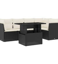 6-tlg. Garten-Sofagarnitur mit Kissen Schwarz Poly Rattan