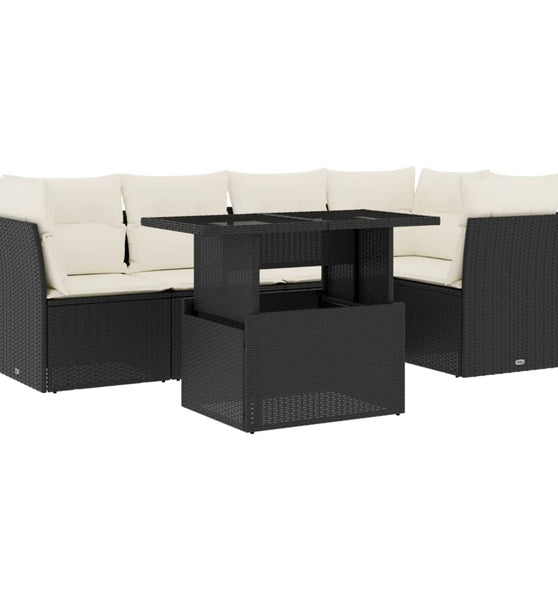 6-tlg. Garten-Sofagarnitur mit Kissen Schwarz Poly Rattan