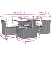 6-tlg. Garten-Sofagarnitur mit Kissen Schwarz Poly Rattan