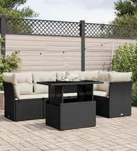 6-tlg. Garten-Sofagarnitur mit Kissen Schwarz Poly Rattan
