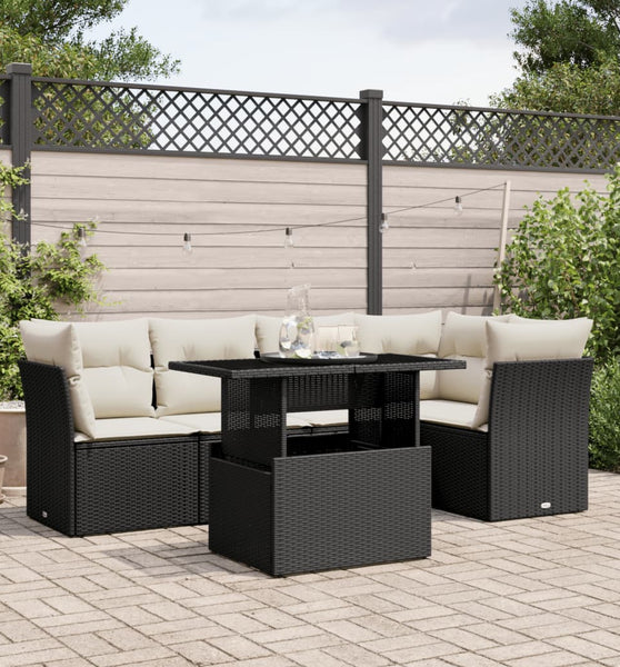 6-tlg. Garten-Sofagarnitur mit Kissen Schwarz Poly Rattan