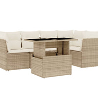 6-tlg. Garten-Sofagarnitur mit Kissen Beige Poly Rattan