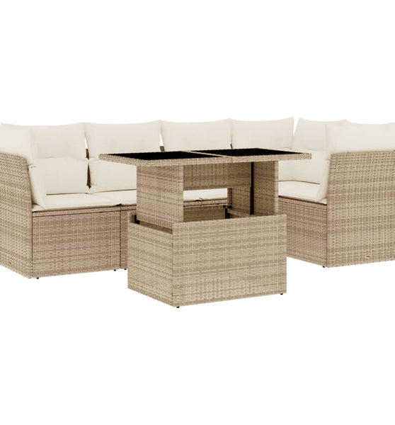 6-tlg. Garten-Sofagarnitur mit Kissen Beige Poly Rattan
