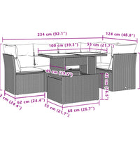 6-tlg. Garten-Sofagarnitur mit Kissen Beige Poly Rattan